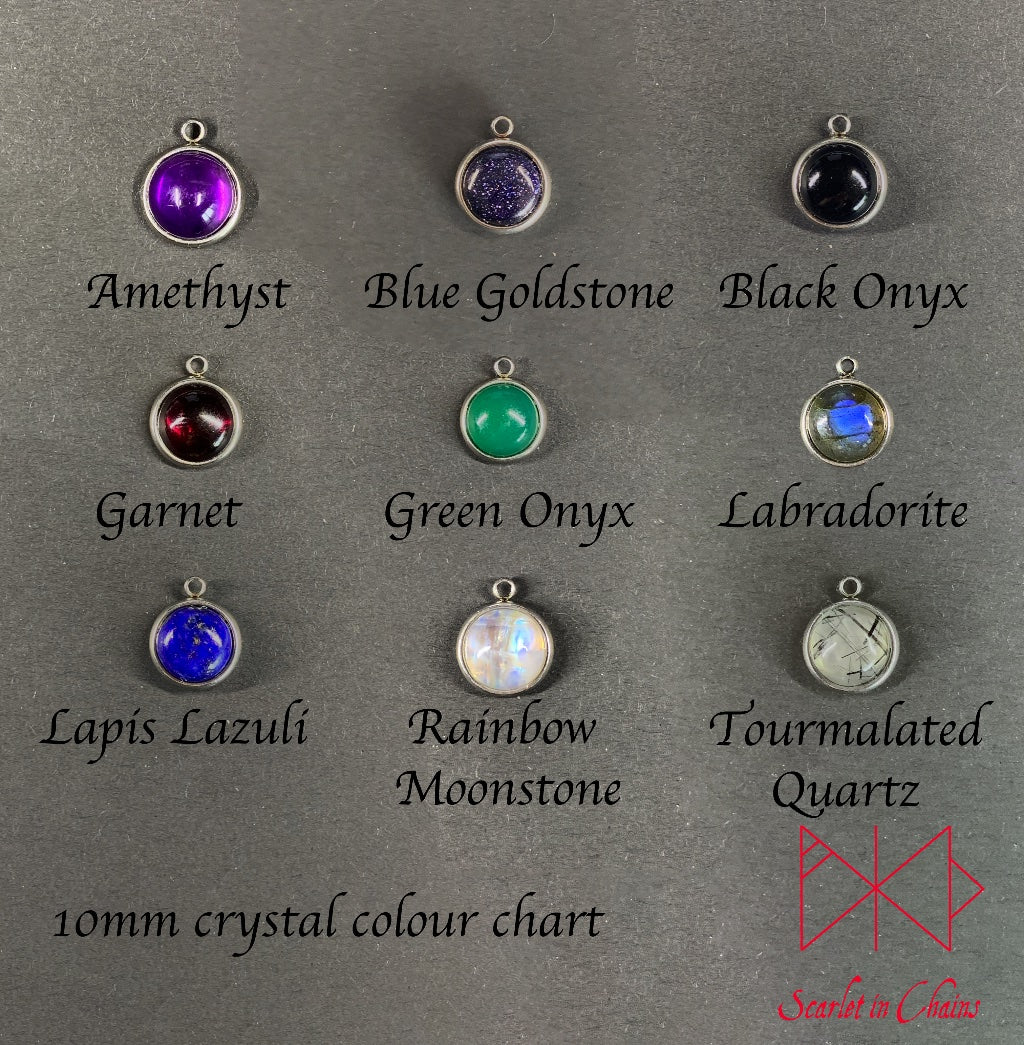 10mm Crystal Options, Goth necklace - Pagan triple moon, goth choker alternative collar stainless steel jewellery, goth jewellery, event jewellery. Goth Necklace, Stainless Steel Necklace, Event Necklace