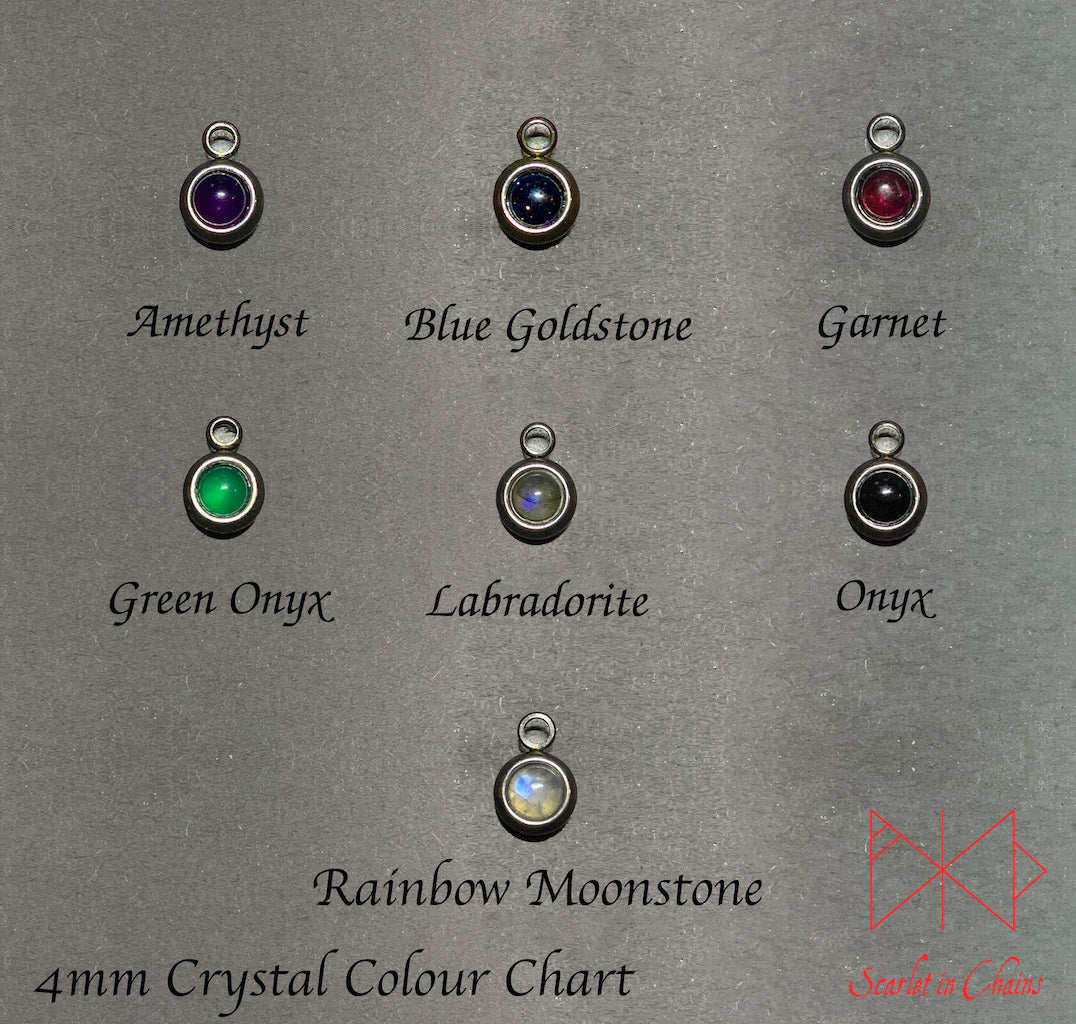 4mm Round Semi Precious Crystal Choices, goth choker alternative collar stainless steel jewellery, goth jewellery, event jewellery. Goth Necklace, Stainless Steel Necklace, Event Necklace, Goth bracelet, Stainless Steel bracelet, Goth cuff, Stainless steel Cuff