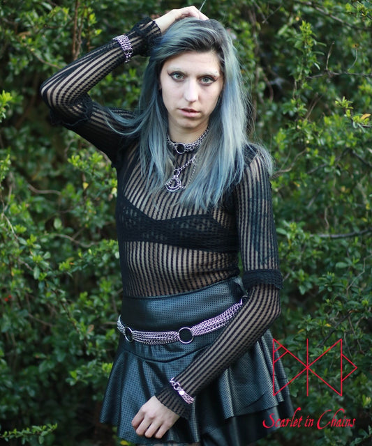 Demoness Belt, witchy belt, punk belt, emo belt, goth belt stainless steel belt shown worn Front, Goth Jewellery, Alternative Jewellery, Witch Jewellery, Occult Jewellery, Alternative Belt, Witch Belt, Stainless Steel Jewellery, Stainless Steel Belt