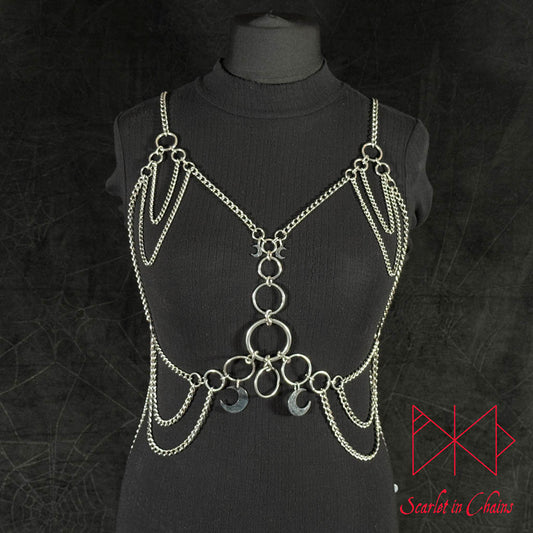 Hekate Harness - Statement Harness - Chain Harness - Chain Bra - Stainless Steel Harness - Shown Worn in public, goth jewellery, alternative jewellery, stainless steel jewellery, event jewellery, body chains