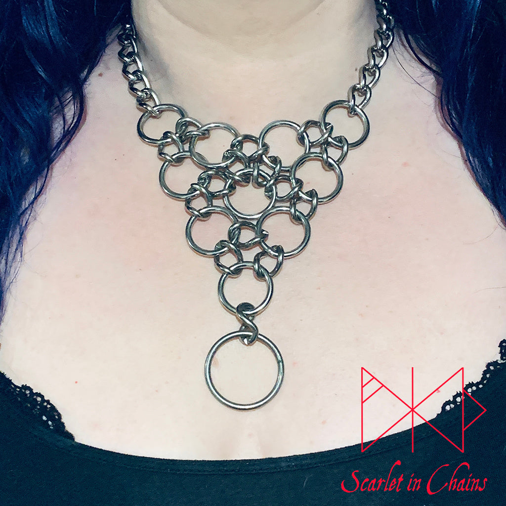 High Huntress necklace choker stainless steel jewellery goth shown worn, goth choker, alternative collar, stainless steel jewellery, goth jewellery, event jewellery. Goth Necklace, Stainless Steel Necklace, Event Necklace, witch jewellery, witch necklace, witchy necklace, witchy jewellery