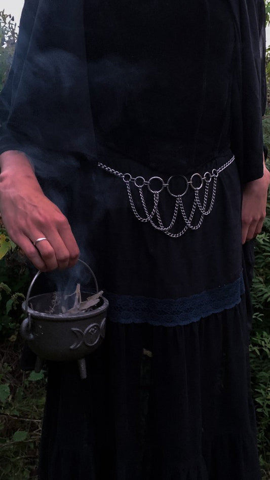 High Priestess Belt, witchy belt, goth belt stainless steel belt shown warn Close, Goth Jewellery, Alternative Jewellery, Witch Jewellery, Occult Jewellery, Goth Belt, Alternative Belt, Witch Belt, Stainless Steel Jewellery, Stainless Steel Belt