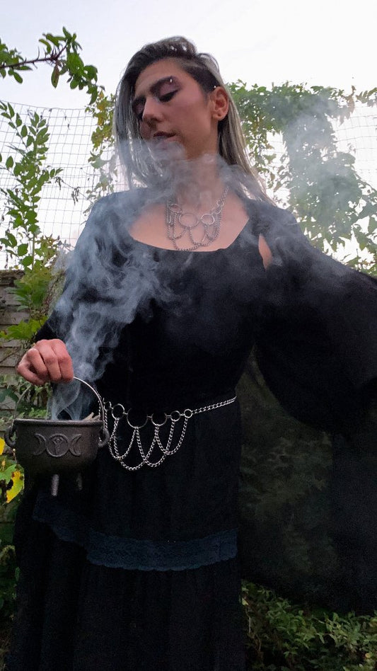High Priestess Belt, witchy belt, goth belt stainless steel belt shown worn Front, Goth Jewellery, Alternative Jewellery, Witch Jewellery, Occult Jewellery, Goth Belt, Alternative Belt, Witch Belt, Stainless Steel Jewellery, Stainless Steel Belt