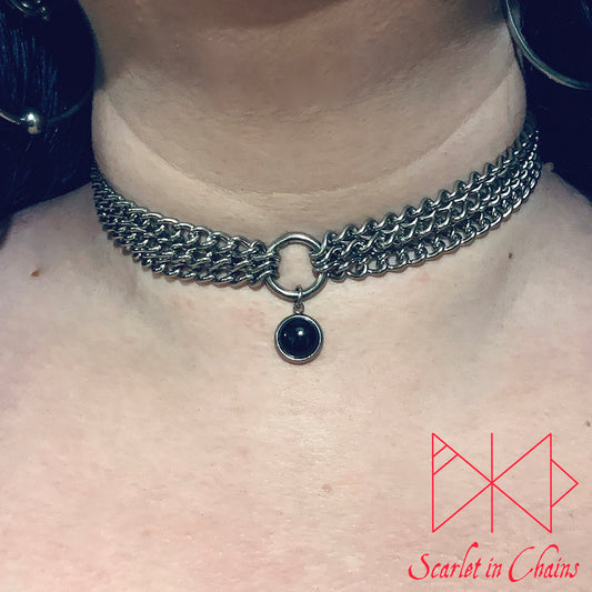 Micro Demoness Kitten Choker Goth Choker alternative choker stainless steel choker elegant choker shown worn, goth choker alternative collar stainless steel jewellery, goth jewellery, event jewellery. Goth Necklace, Stainless Steel Necklace, Event Necklace