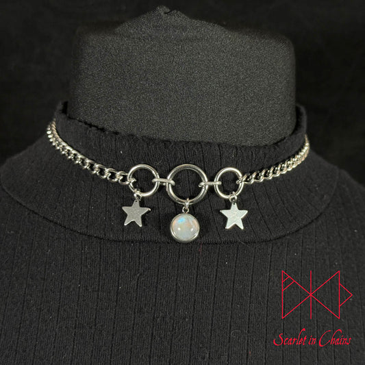 Midnight Star Necklace Day Collar, goth choker, alternative collar, stainless steel jewellery, goth jewellery, event jewellery. Goth Necklace, Stainless Steel Necklace, Event Necklace, witch jewellery, witch necklace, witchy necklace, witchy jewellery, occult jewellery, goth choker, alternative collar, stainless steel jewellery, goth jewellery, event jewellery, day collar, Shown on Mannequin