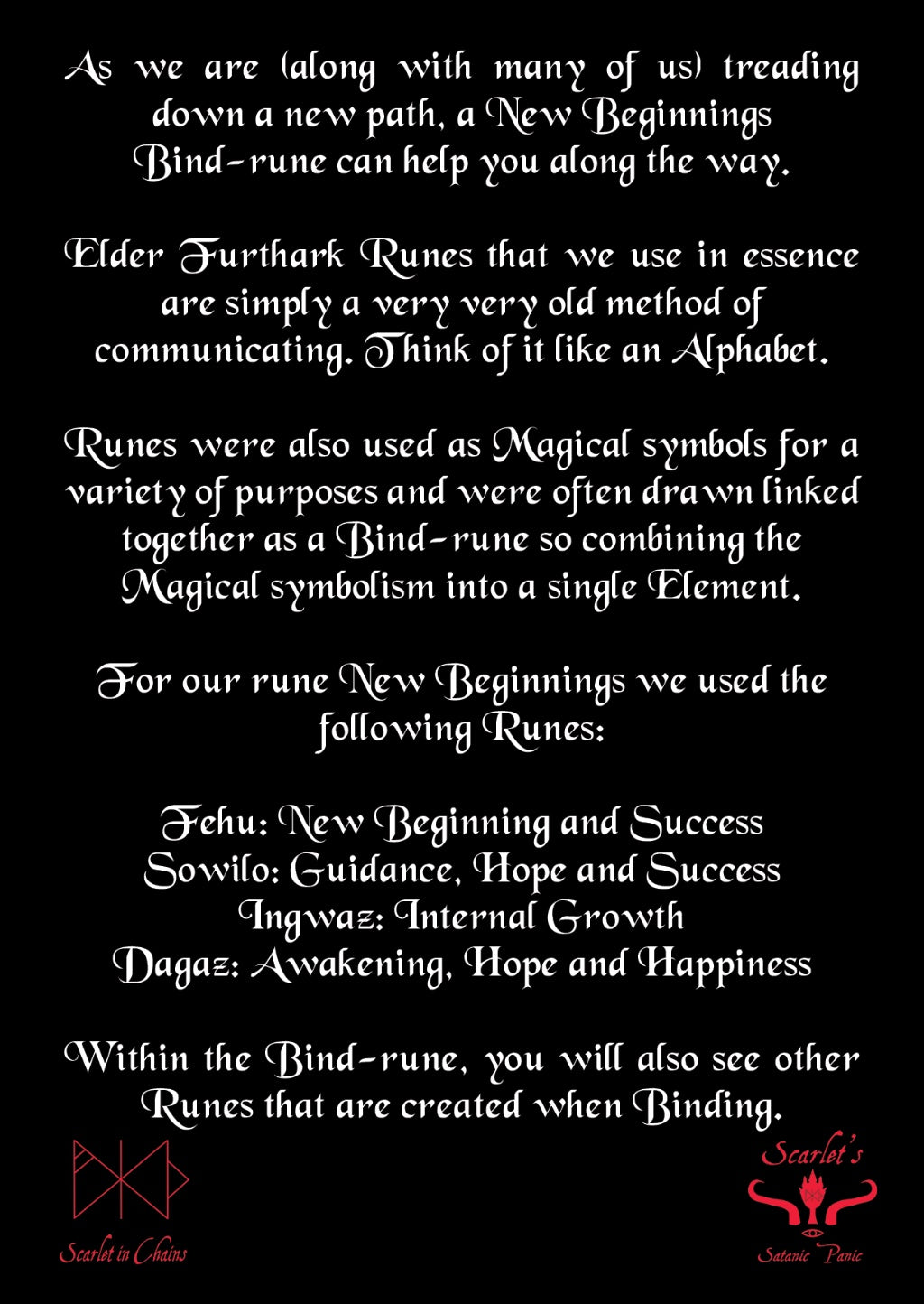 New Beginnings Fehu Art Card Showing Description, goth choker, alternative collar, stainless steel jewellery, goth jewellery, event jewellery. Goth Necklace, Stainless Steel Necklace, Event Necklace, witch jewellery, witch necklace, witchy necklace, witchy jewellery