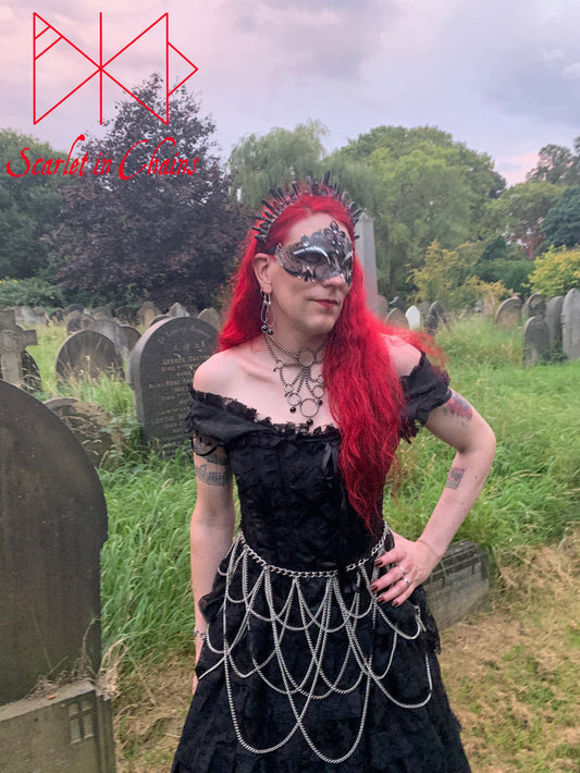 Empress Skirt - Stainless Steel Skirt - Goth Skirt - Chain Loop Skirt - Shown Worn at Black Rose Ball - Goth Ball, Goth Jewellery, Alternative Jewellery, Witch Jewellery, Occult Jewellery, Goth Belt, Alternative Belt, Witch Belt, Stainless Steel Jewellery, Stainless Steel Belt