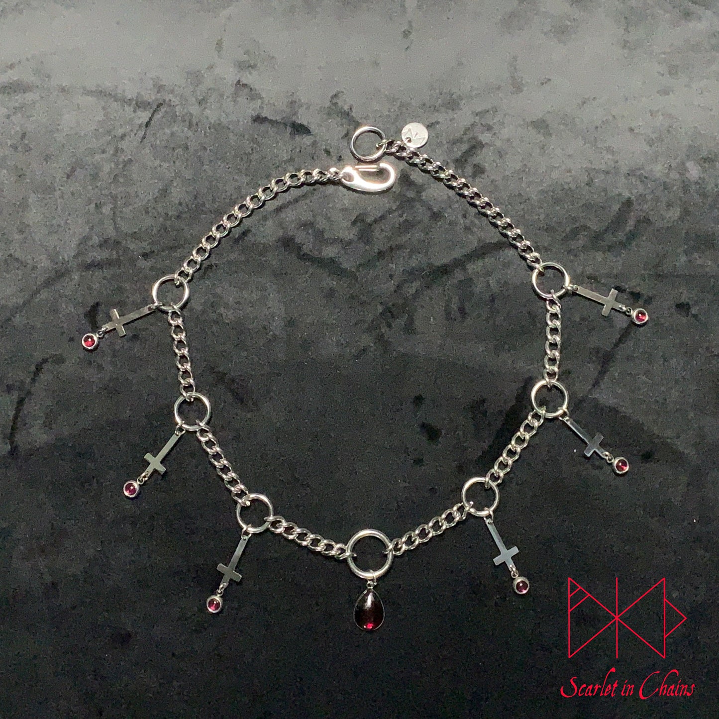 Stainless Steel Unholy Lover Necklace - Statement Necklace - Vampire Necklace - Garnet - O ring collar showing Flat