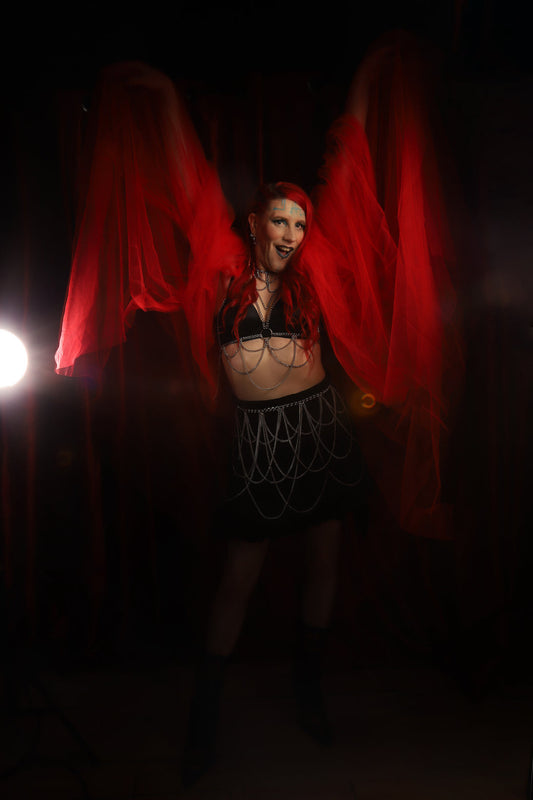 Empress Skirt - Stainless Steel Skirt - Goth Skirt - Chain Loop Skirt - Shown Worn in Photoshoot, Goth Jewellery, Alternative Jewellery, Witch Jewellery, Occult Jewellery, Goth Belt, Alternative Belt, Witch Belt, Stainless Steel Jewellery, Stainless Steel Belt
