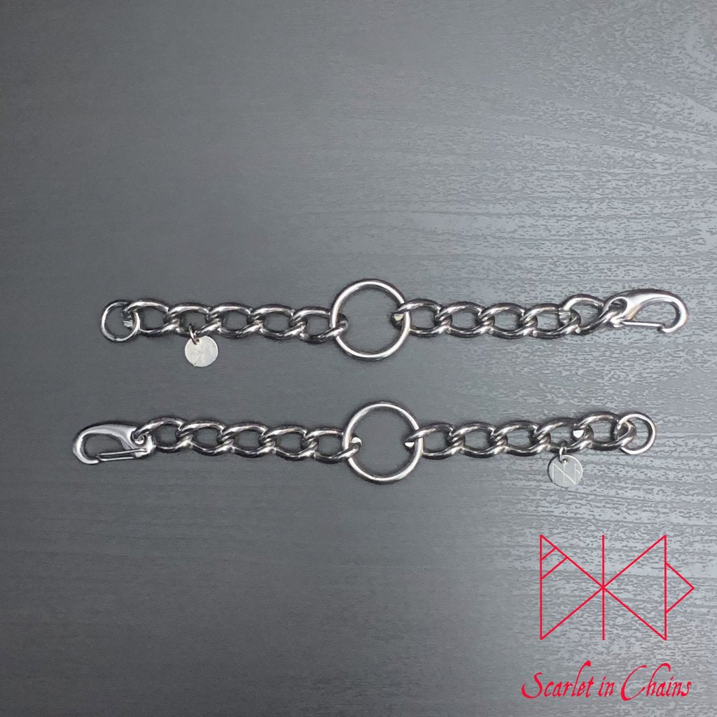 Luna Wrist Cuffs Pair - Stainless Steel Wrist Cuff - Stainless Steel Bracelet - O Ring Cuff - Shown Flat, stainless steel jewellery, goth jewellery, event jewellery, Alt jewellery, witch jewellery, witch bracelet, stainless steel bracelet, stainless steel cuff, goth bracelet, goth cuff, alt cuff, alt bracelet, alternative cuff, alternative bracelet