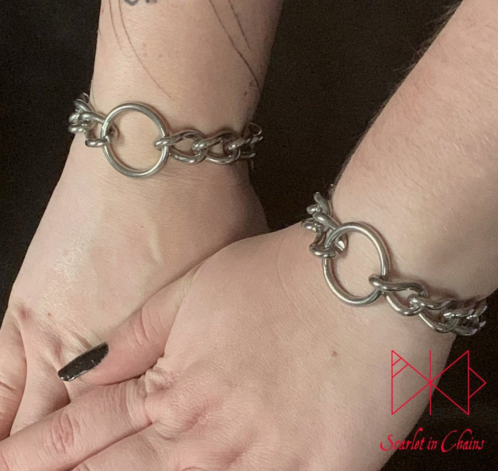 Luna Wrist Cuffs Pair - Stainless Steel Wrist Cuff - Stainless Steel Bracelet - O Ring Cuff - Shown Warn, stainless steel jewellery, goth jewellery, event jewellery, Alt jewellery, witch jewellery, witch bracelet, stainless steel bracelet, stainless steel cuff, goth bracelet, goth cuff, alt cuff, alt bracelet, alternative cuff, alternative bracelet