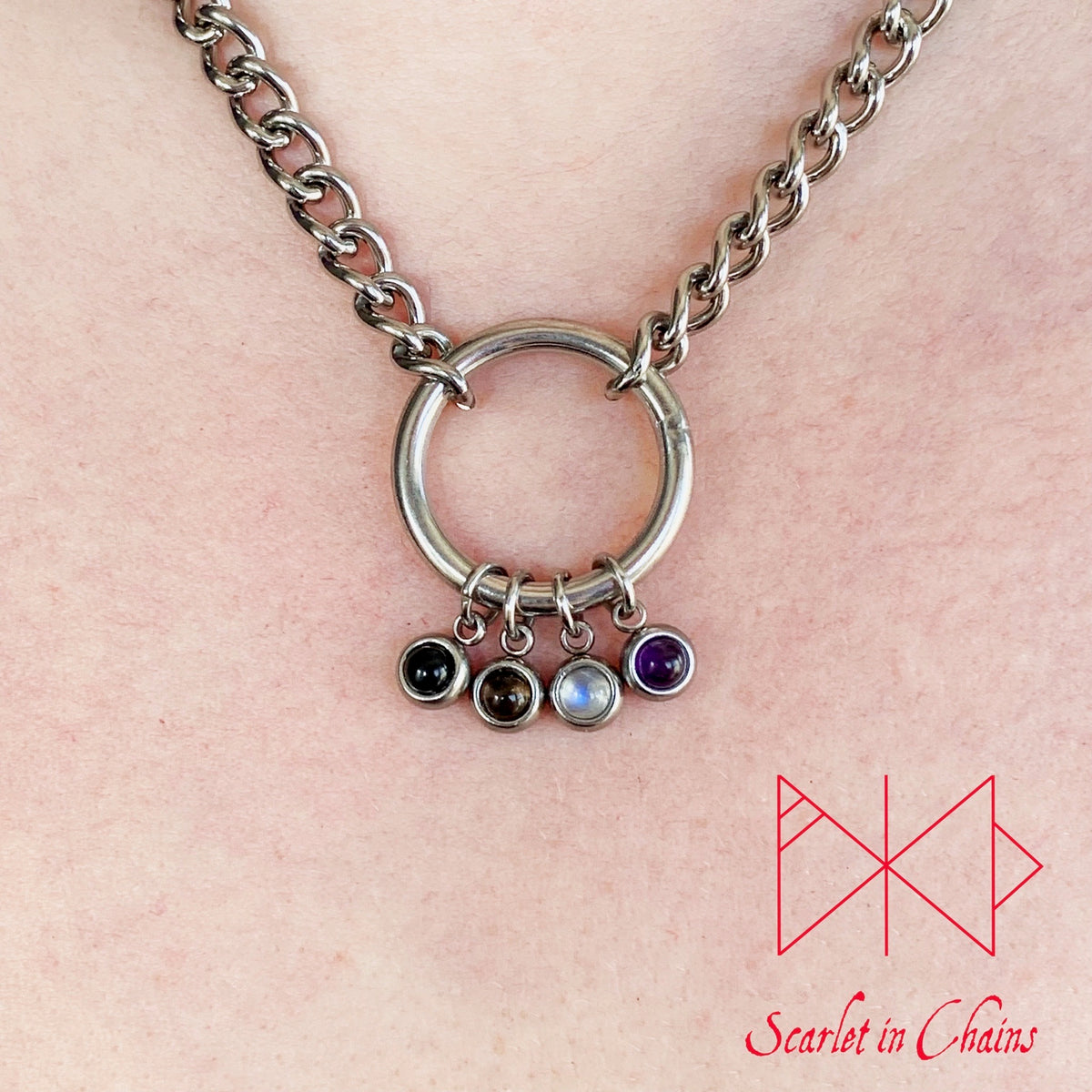 Pride Stainless steel O ring day collar - LGBTQ+ - Trans Pride jewellery - Bisexual necklace - Asexual jewellery - Pride - Non Binary Shown Close Asexual