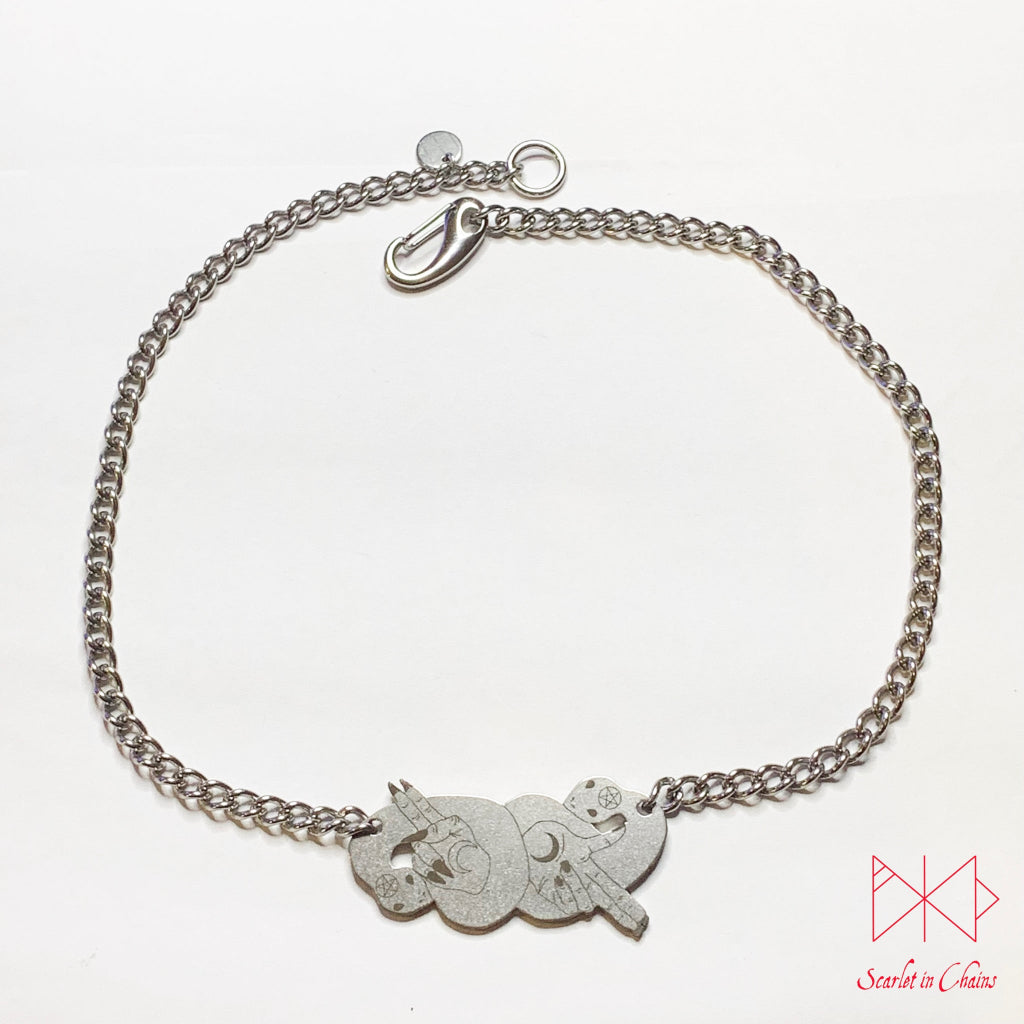 Limited Edition Stainless Steel As Above So Below necklace - Occult Necklace - Witch Necklace - Baphomet Necklace - Goth Necklace - Witchy shown flat, goth choker, alternative collar, stainless steel jewellery, goth jewellery, event jewellery. Goth Necklace, Stainless Steel Necklace, Event Necklace, witch jewellery, witch necklace, witchy necklace, witchy jewellery