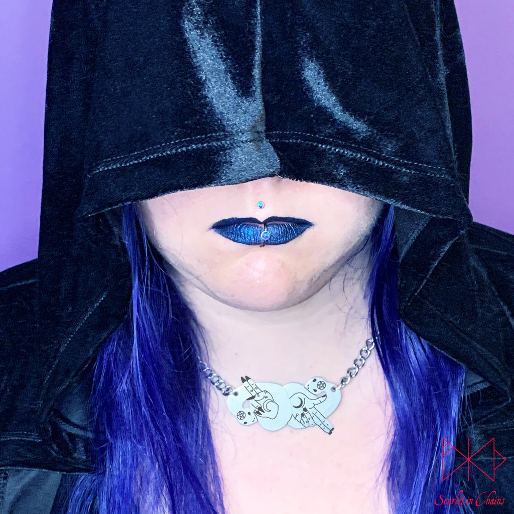 Limited Edition Stainless Steel As Above So Below necklace - Occult Necklace - Witch Necklace - Baphomet Necklace - Goth Necklace - Witchy shown warn, goth choker, alternative collar, stainless steel jewellery, goth jewellery, event jewellery. Goth Necklace, Stainless Steel Necklace, Event Necklace, witch jewellery, witch necklace, witchy necklace, witchy jewellery