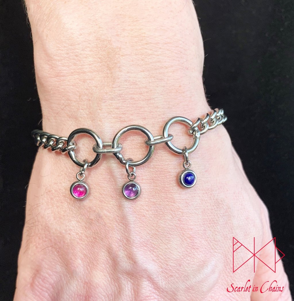 Stainless steel Pride bracelet - Trans pride bracelet - Bisexual jewellery - coming out gift - LGBTQ+ jewellery - Non Binary charm bracelet Shown warn Bi Bisexual