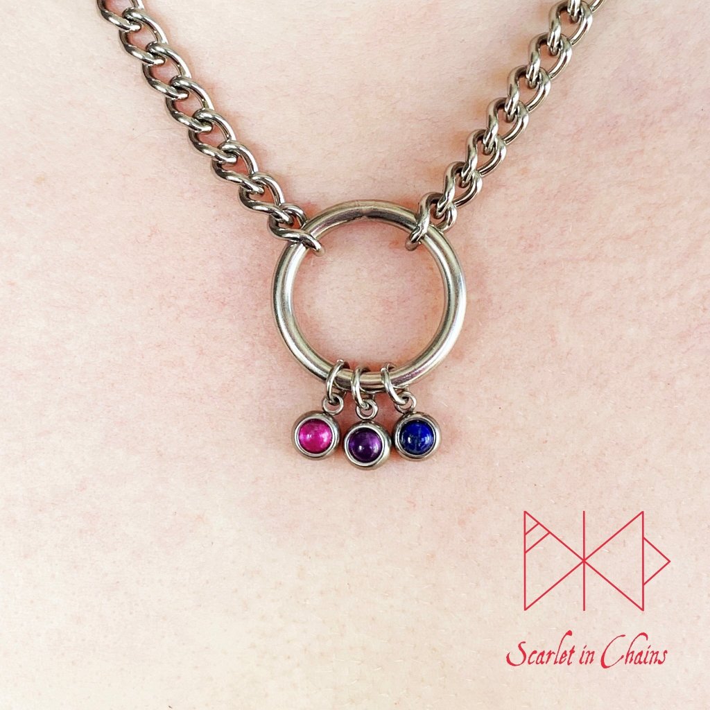 Pride Stainless steel O ring day collar - LGBTQ+ - Trans Pride jewellery - Bisexual necklace - Asexual jewellery - Pride - Non Binary Shown Close Bisexual Bi