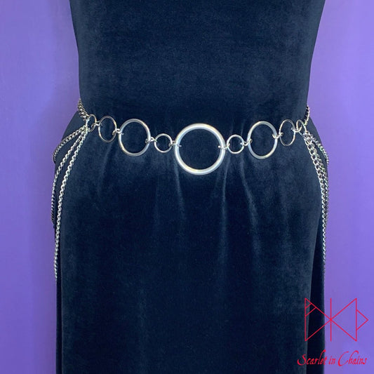 Stainless Steel Blood Lust Belt - BDSM belt - Post Apocalyptic belt - Fantasy belt - Festival belt - Hip Chains - Chain Belt - Goth Belt showing worn front