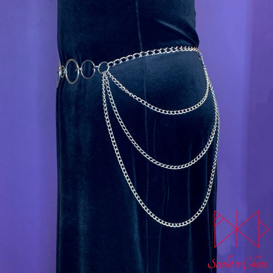 Stainless Steel Blood Lust Belt - BDSM belt - Post Apocalyptic belt - Fantasy belt - Festival belt - Hip Chains - Chain Belt - Goth Belt shown worn side