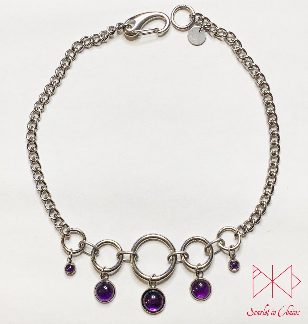 Stainless Steel Crystal Bloody Chandelier necklace - locking collar - Occasion collar - Goth necklace - Mistress Necklace - Goth Wedding shown flat, goth choker alternative collar stainless steel jewellery, goth jewellery, event jewellery. Goth Necklace, Stainless Steel Necklace, Event Necklace
