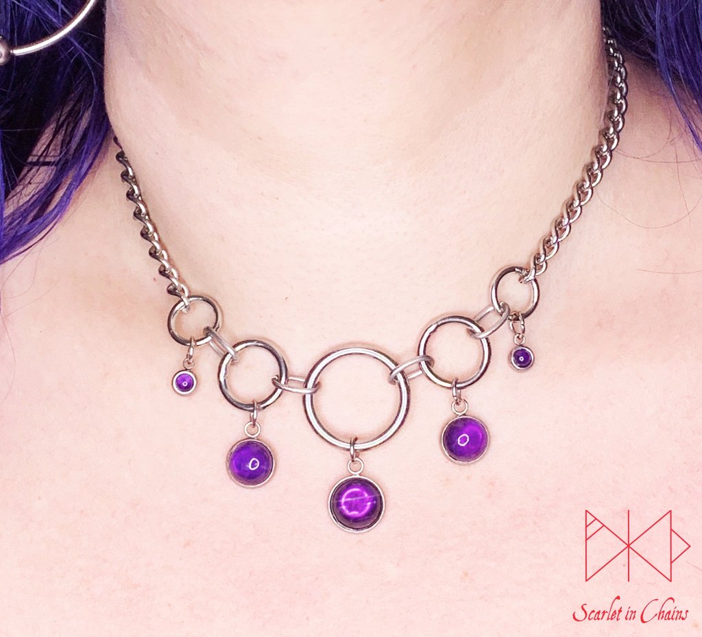 Stainless Steel Crystal Bloody Chandelier necklace - locking collar - Occasion collar - Goth necklace - Mistress Necklace - Goth Wedding shown worn, goth choker alternative collar stainless steel jewellery, goth jewellery, event jewellery. Goth Necklace, Stainless Steel Necklace, Event Necklace