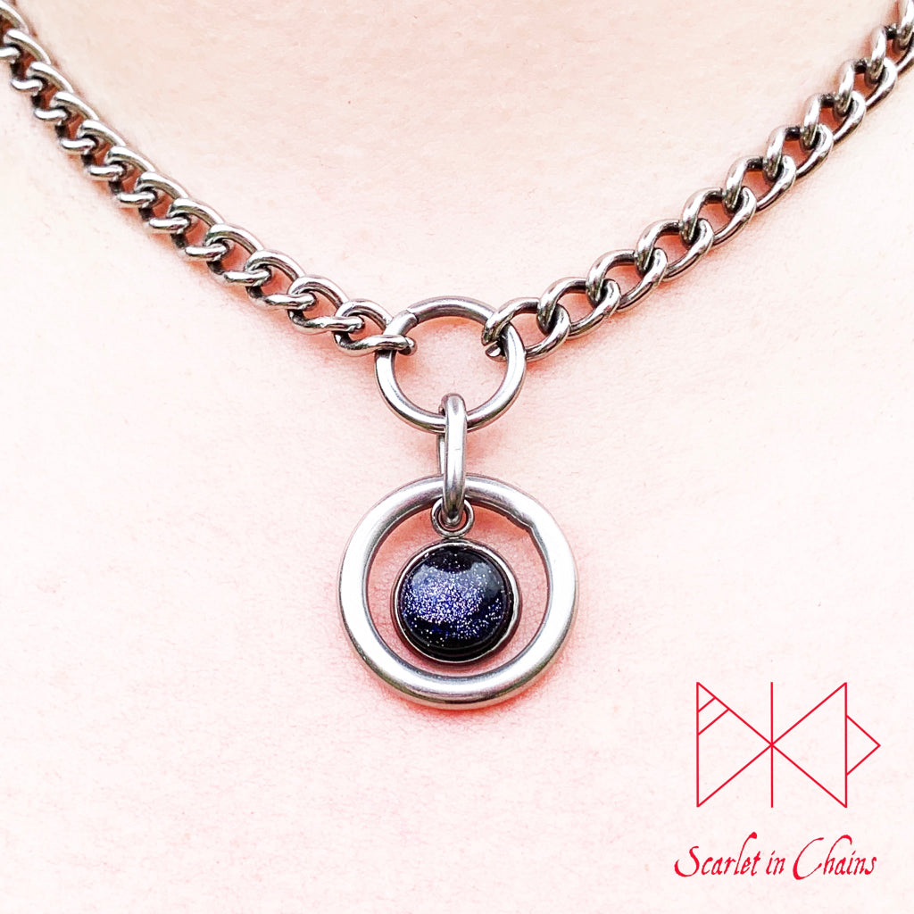 Stainless Steel Crystal Orbit micro day collar - bdsm day collar - Space necklace - Kitten collar - subtle day collar - goth choker - Witch Shown close against skin, goth choker alternative collar stainless steel jewellery, goth jewellery, event jewellery. Goth Necklace, Stainless Steel Necklace, Event Necklace