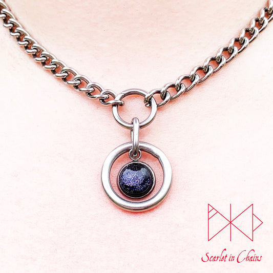 Stainless Steel Crystal Orbit micro day collar - bdsm day collar - Space necklace - Kitten collar - subtle day collar - goth choker - Witch Shown close against skin, goth choker alternative collar stainless steel jewellery, goth jewellery, event jewellery. Goth Necklace, Stainless Steel Necklace, Event Necklace