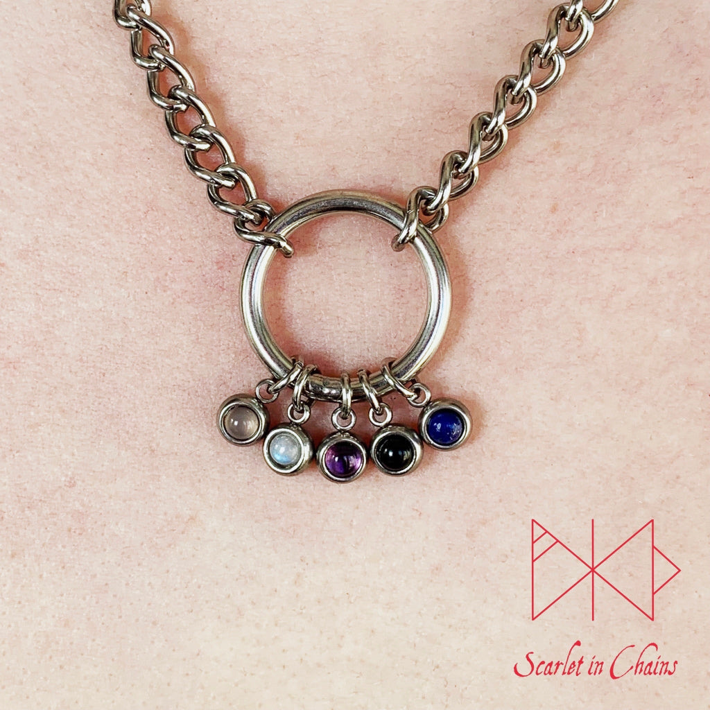 Pride Stainless steel O ring day collar - LGBTQ+ - Trans Pride jewellery - Bisexual necklace - Asexual jewellery - Pride - Non Binary Shown Close Fluid GenderFluid