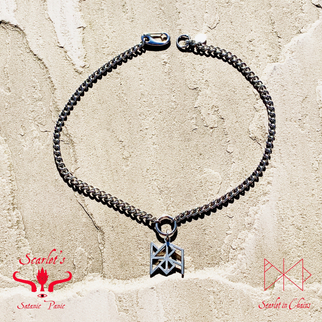 Limited Edition Stainless Steel Uruz (Good Health) Bind Rune necklace flat, goth choker, alternative collar, stainless steel jewellery, goth jewellery, event jewellery. Goth Necklace, Stainless Steel Necklace, Event Necklace, witch jewellery, witch necklace, witchy necklace, witchy jewellery