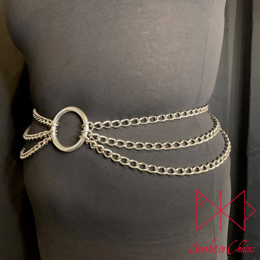 Luna Beam belt 3 layer 3mm 304 grade stainless steel belt shown worn 3/4, Goth Jewellery, Alternative Jewellery, Witch Jewellery, Occult Jewellery, Goth Belt, Alternative Belt, Witch Belt, Stainless Steel Jewellery, Stainless Steel Belt