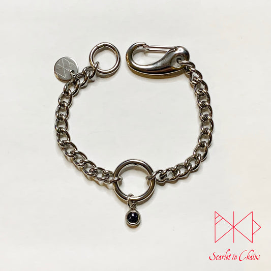 Stainless Steel micro crystal luna cuff - Locking day cuff - BDSM day cuff - Crystal Bracelet - witch Bracelet - Pagan Bracelet - Amethyst shown flat
