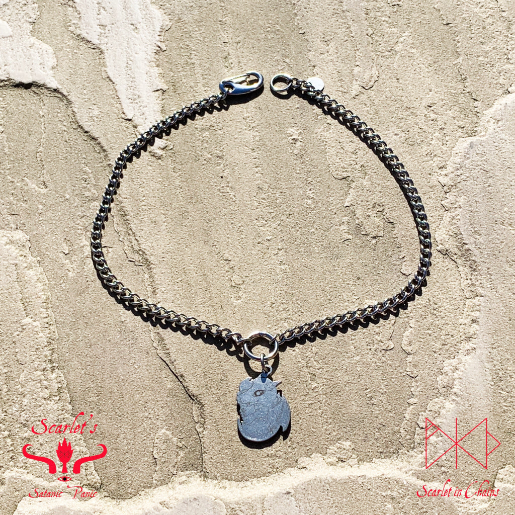 Limited Edition Stainless Steel Mindful Dragon necklace flat, goth choker, alternative collar, stainless steel jewellery, goth jewellery, event jewellery. Goth Necklace, Stainless Steel Necklace, Event Necklace, witch jewellery, witch necklace, witchy necklace, witchy jewellery