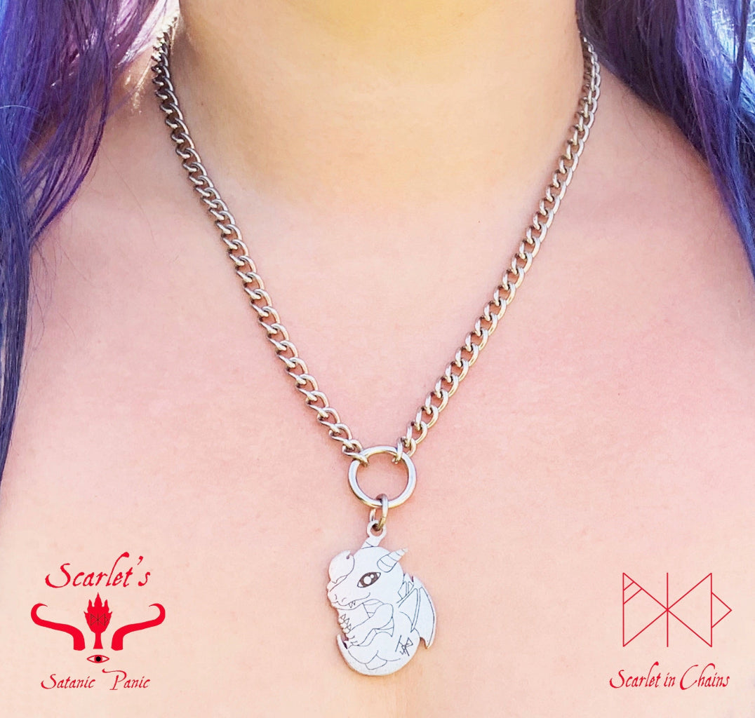 Limited Edition Stainless Steel Mindful Dragon necklace worn, goth choker, alternative collar, stainless steel jewellery, goth jewellery, event jewellery. Goth Necklace, Stainless Steel Necklace, Event Necklace, witch jewellery, witch necklace, witchy necklace, witchy jewellery