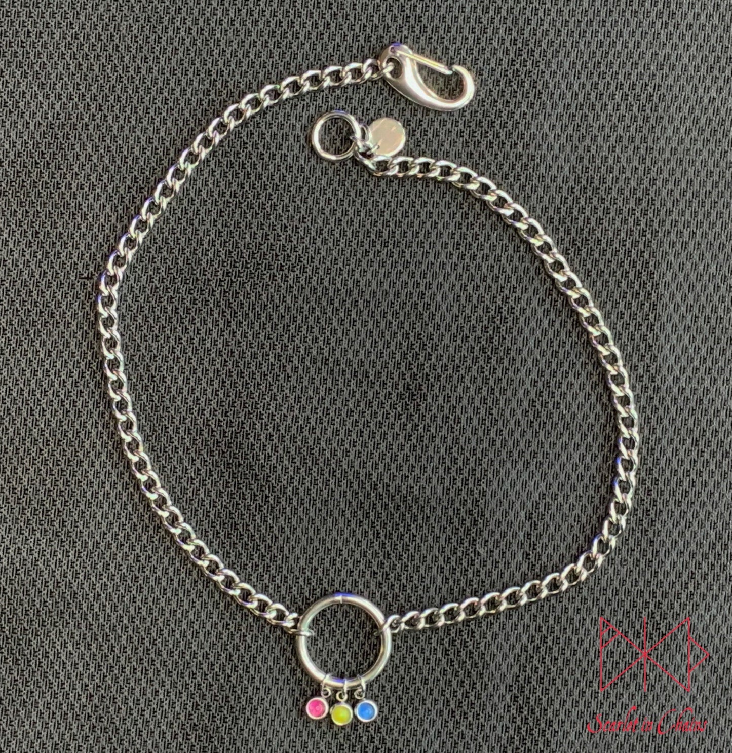 Pride Stainless steel O ring day collar - LGBTQ+ - Trans Pride jewellery - Bisexual necklace - Asexual jewellery - Pride - Non Binary Shown Flat Pan Pansexual Edit alt text