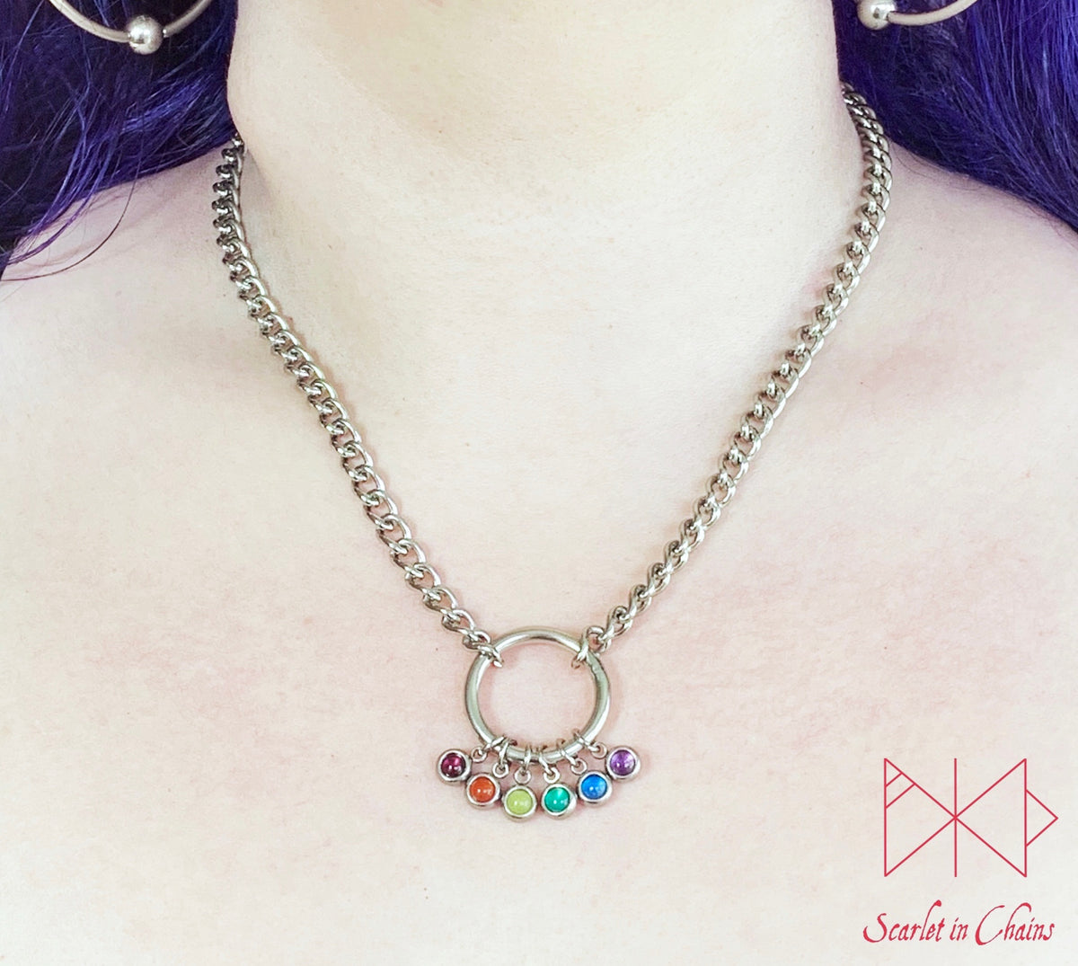 Pride Stainless steel O ring day collar - LGBTQ+ - Trans Pride jewellery - Bisexual necklace - Asexual jewellery - Pride - Non Binary Shown Warn Rainbow Pride