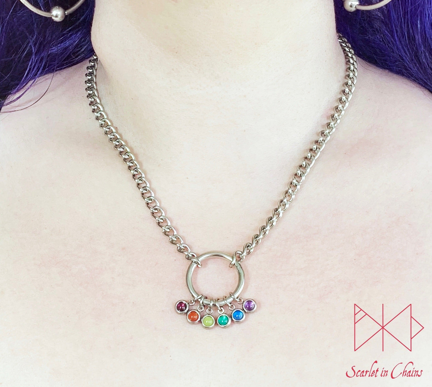 Pride Stainless steel O ring day collar - LGBTQ+ - Trans Pride jewellery - Bisexual necklace - Asexual jewellery - Pride - Non Binary Shown Warn Rainbow Pride