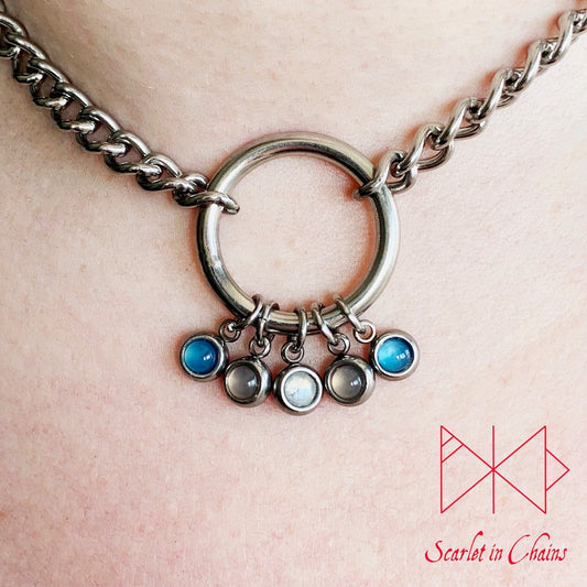 Pride Stainless steel O ring day collar - LGBTQ+ - Trans Pride jewellery - Bisexual necklace - Asexual jewellery - Pride - Non Binary Shown Close Trans Transexual