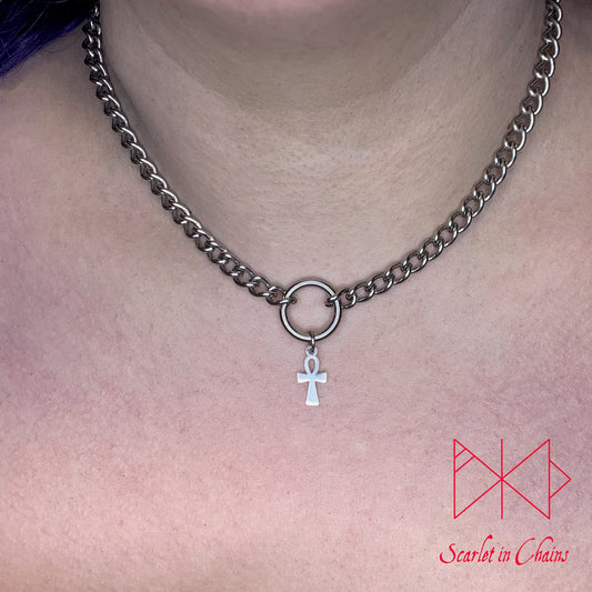Stainless Steel Ankh charm necklace, day collar, Witch necklace, witchy necklace, Shown Warn