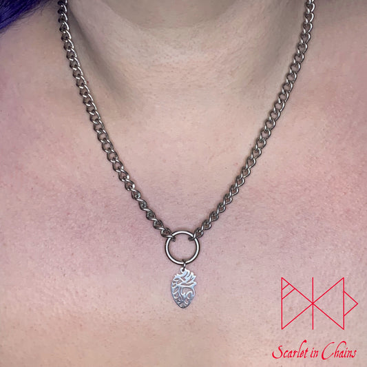 Stainless Steel Human Heart, Anatomical heart charm necklace, day collar, Shown warn