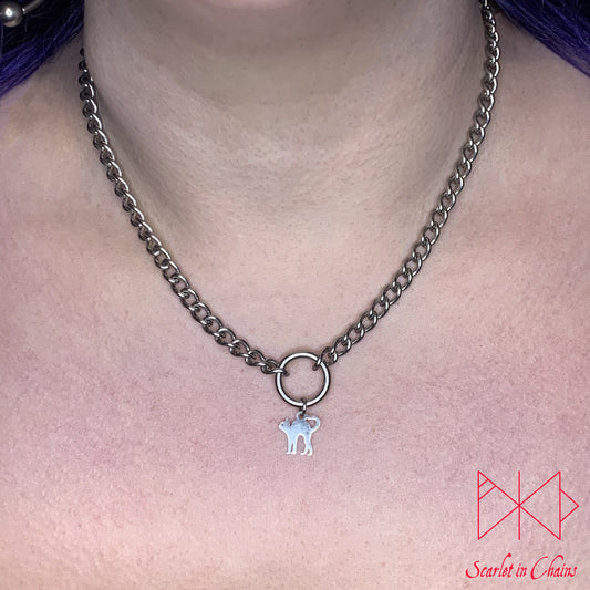 Stainless Steel Cat charm necklace, witchy necklace, witch necklace, day collar, Shown warn
