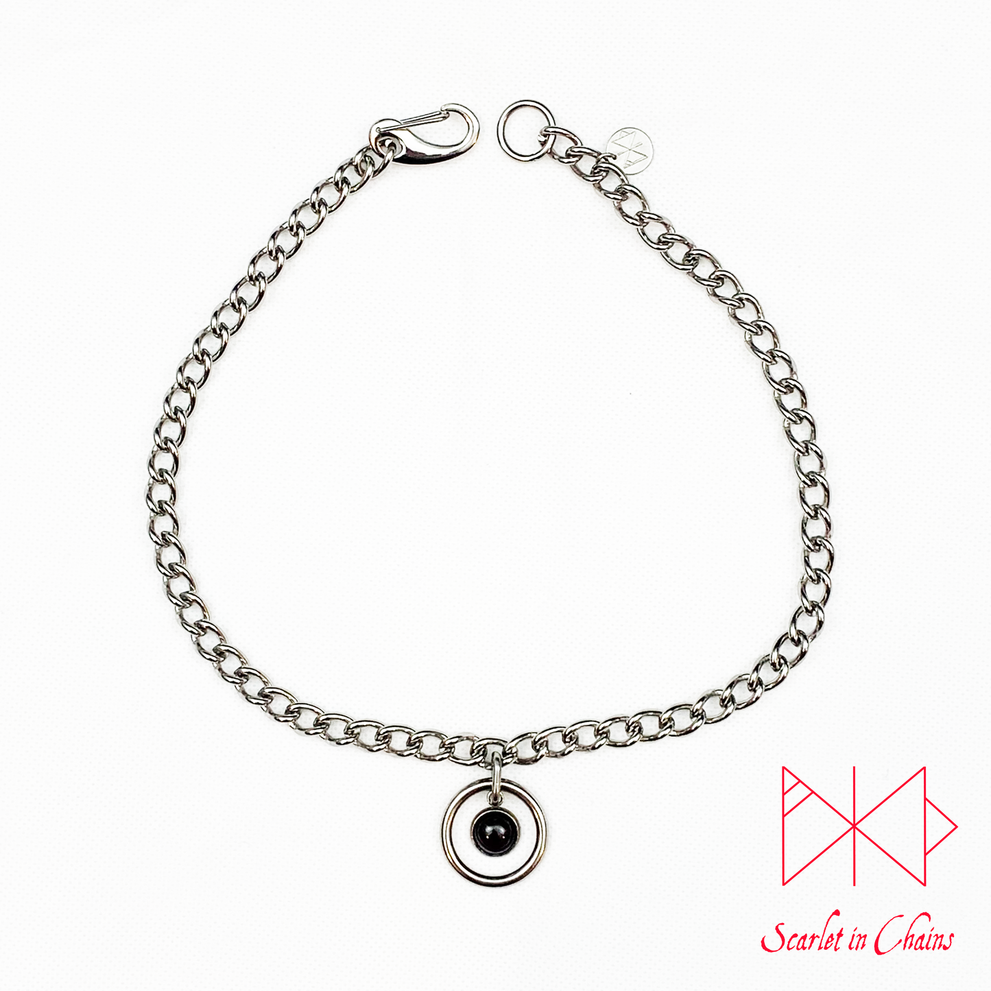 Stainless Steel Mini crystal day collar - Subtle day collar - Garnet necklace - locking collar - Pagan necklace - Goth necklace - O ring Shown Flat