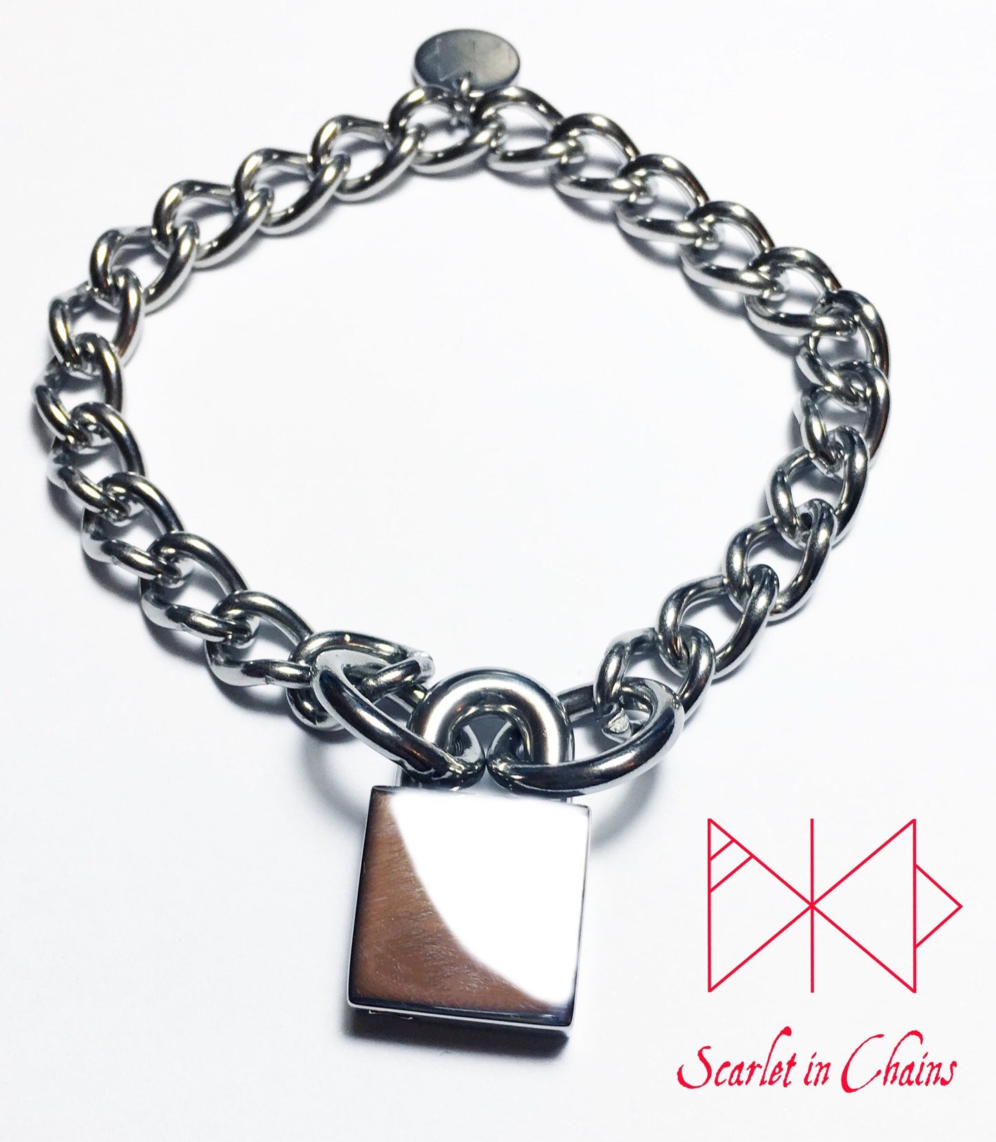 flat shot of stainless steel padlock cuff