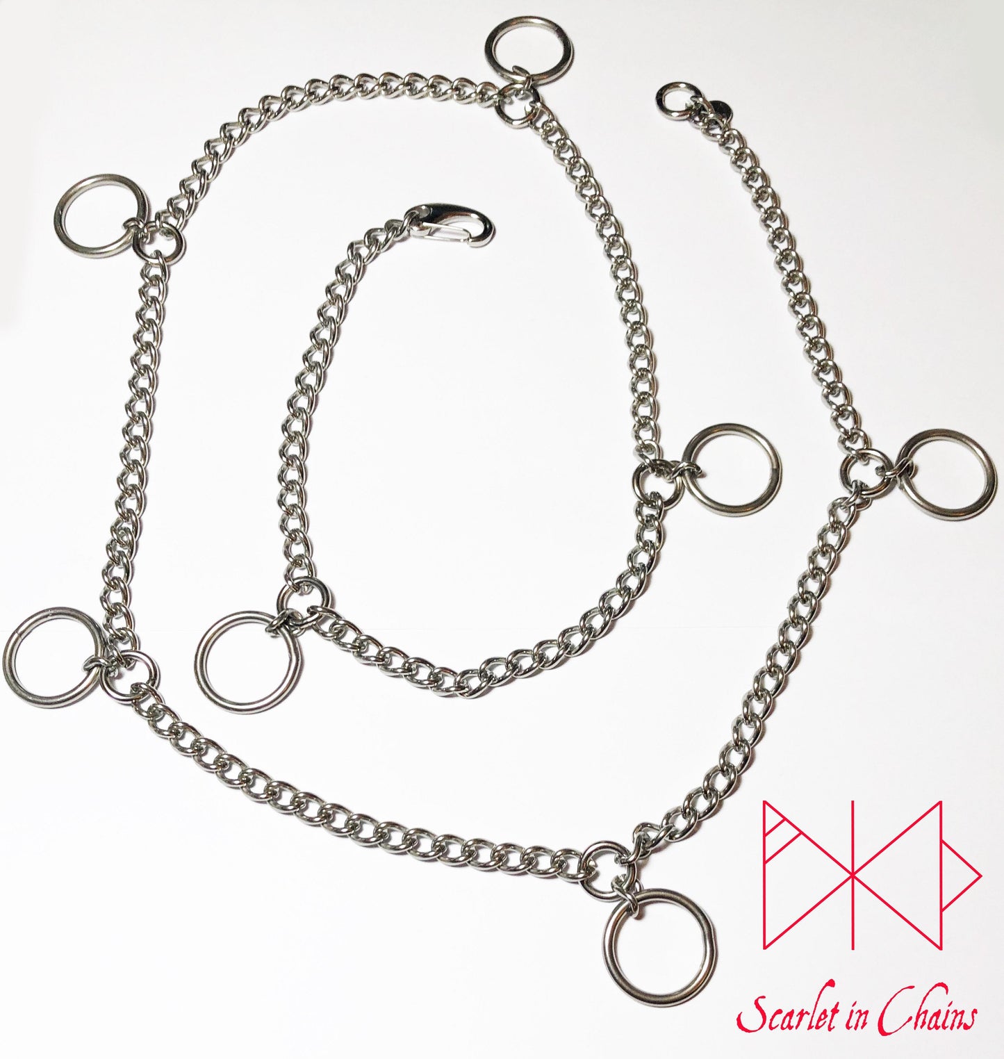 Flat shot of stainless steel chain mystic belt