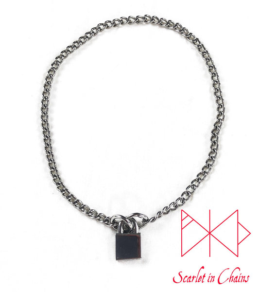 stainless steel chain choker with stainless steel padlock flat shot