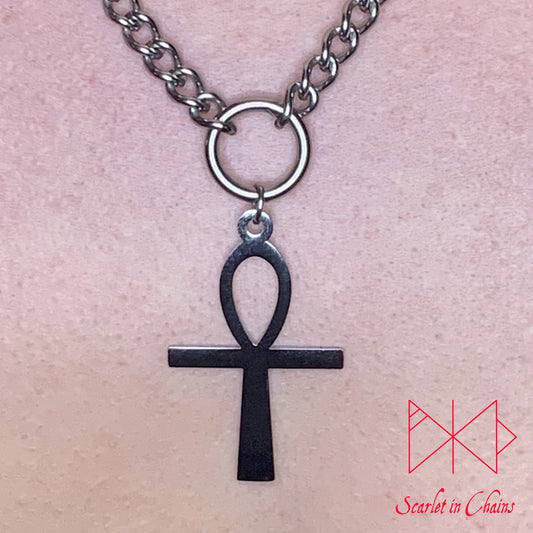 Stainless Steel Ankh Necklace witchy necklace shown close