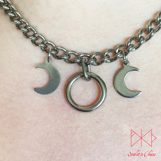 worn close up shot of micro goddess stainless steel  necklace