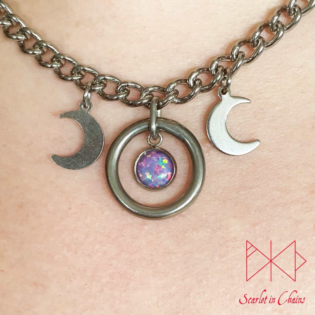 Stainless Steel Micro Synthetic Opal Goddess shown close