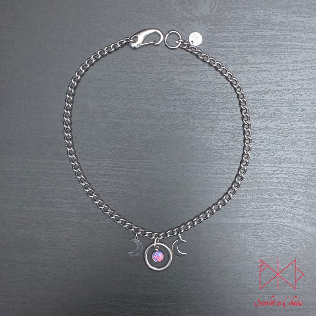 Stainless Steel Micro Synthetic Opal Goddess Shown flat