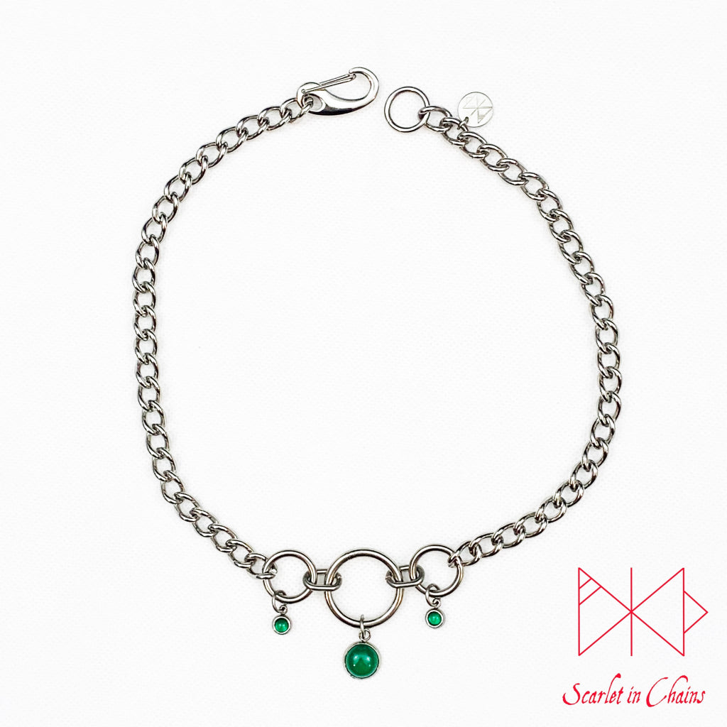 Stainless Steel Royal Necklace - Subtle day collar - Green Onyx necklace - locking collar - Occasion collar - Goth necklace - Mistress Gift flat shot, goth choker alternative collar stainless steel jewellery, goth jewellery, event jewellery. Goth Necklace, Stainless Steel Necklace, Event Necklace
