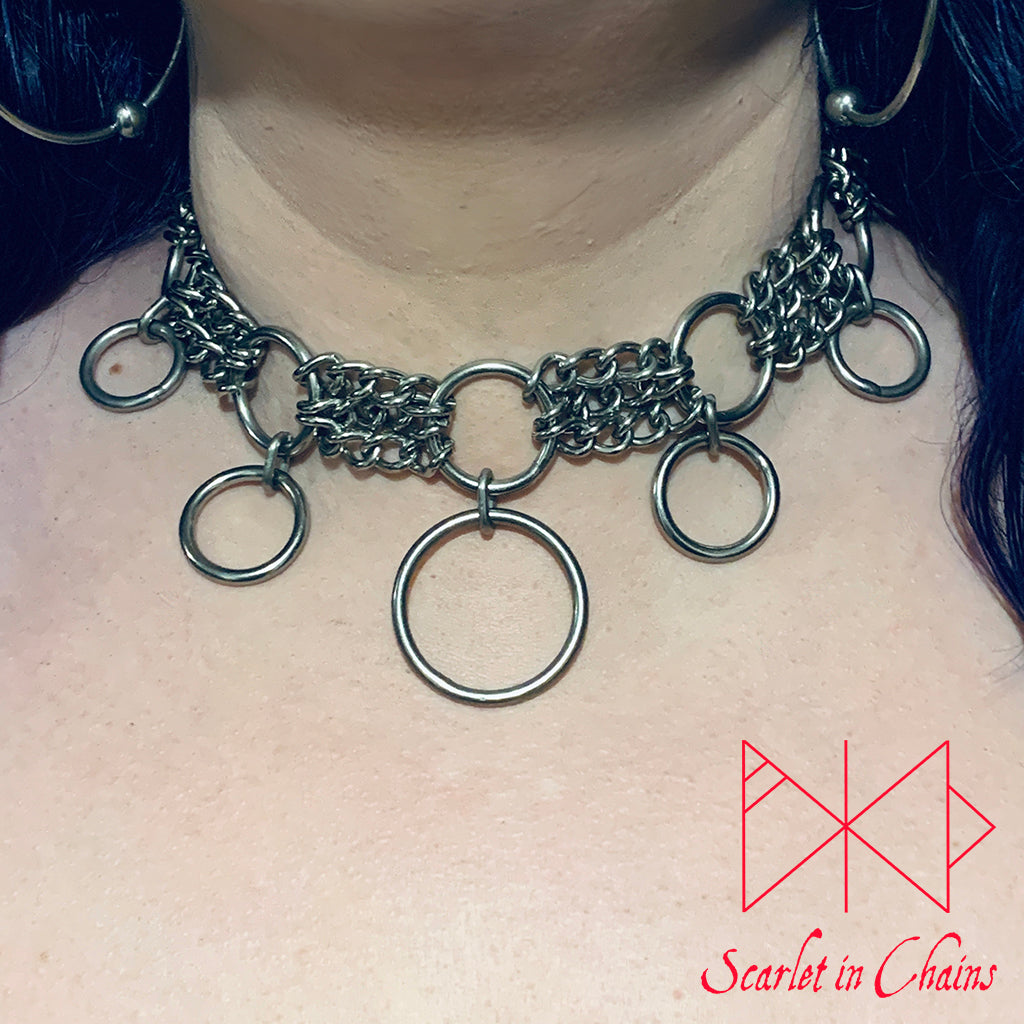 Abraxas choker collar goth choker alternative collar stainless steel jewellery, goth jewellery, event jewellery, day collar shown warn