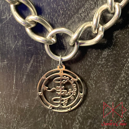 Stainless Steel Asmodeus Sigil charm necklace, day collar, Witch necklace, Occult Necklace, Goetia necklace,, witchy necklace, Shown close